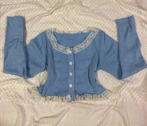 Baby Blue Lace Trim Cardigan