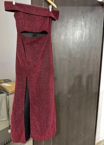 Burgundy Sparkle Off-Shoulder Dress