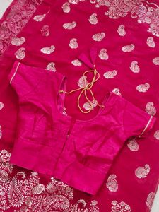 Rani color Saree with blouse