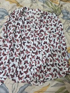 White Butterfly Print Long Sleeve Top