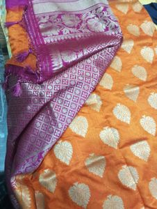 Elegant Orange &amp; Pink Silk Saree