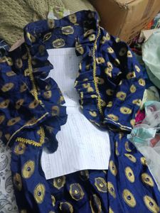Blue Printed party wear long jacket