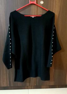 Chic Black Pearl Embellished Top