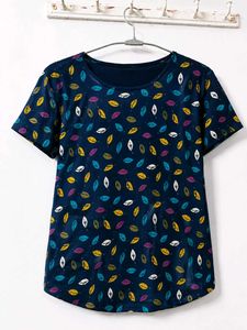 Stylish Navy Leaf Print T-Shirt