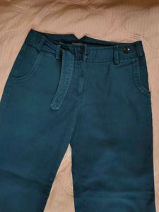 Teal Wide Leg Belted Pants