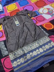 Stylish Brown Kurta with Blue Border