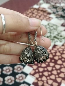 Oxidized Silver Jhumka Earrings