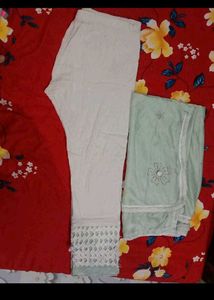 Elegant Mint Green Kurta Set with White Lace