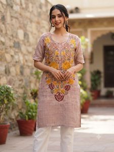 Elegant Rose Taupe Embroidered Straight Kurta ✨