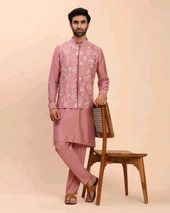 Premium Pink Embroidered Silk Kurta Set