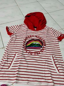 Red &amp; White Striped Hoodie Tunic