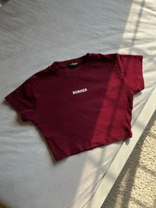 Burger bae - Burgundy "BURGER" Graphic Crop Top