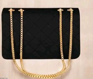 Chic Quilted Black Clutch with Gold Chain