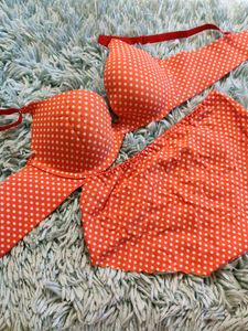 Orange Polka Dots Lingerie Set