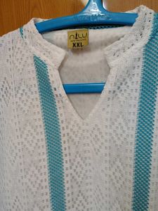 New Boho Chic White &amp; Blue Lace Kurti with linning