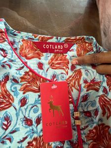 Light Blue Kurta with Red Floral Print
