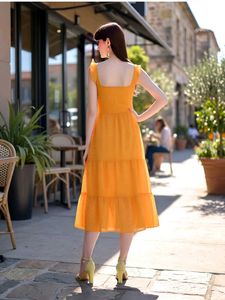 Aayu yellow swiss Dot Midi Dress