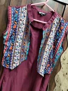 Stylish Maroon Kurta Set with Printed Jacket