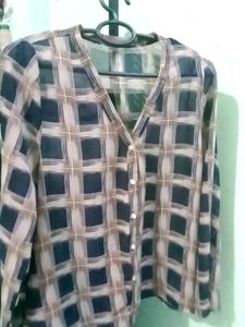 Chic Plaid Sheer Button-Up Top