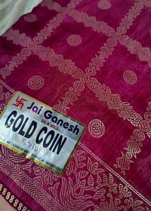 Beautiful Pink Saree with Gold Print