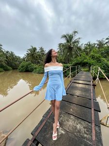 Light Blue Off-Shoulder Maxi Dress