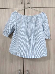 Blue &amp; White Striped Off-Shoulder Top