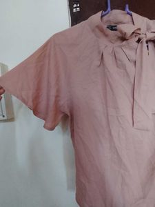 Shein Pink Bow Neck Top