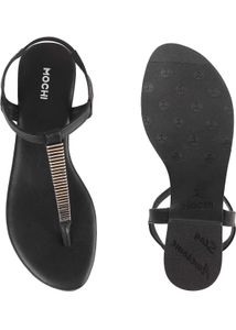 Mochi Black Embellished Flat Sandals