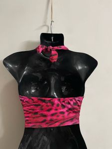Y2k leopard print pink Tie Up Top