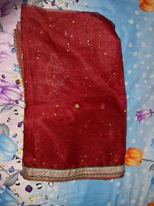 Bridal Maroon Embroidered  Dupatta