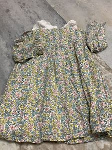 Floral Print Baby Dress with Lace Collar