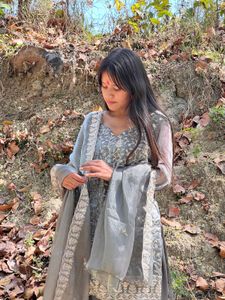 Elegant Grey Embroidered Kurta Set
