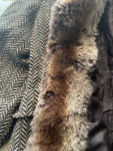 Chevron Pattern Jacket with Faux Fur Collar