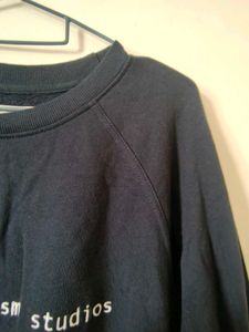 Navy Blue Crew Neck Graphic Sweatshirt