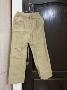 Khaki Pleated Wide-Leg Trousers