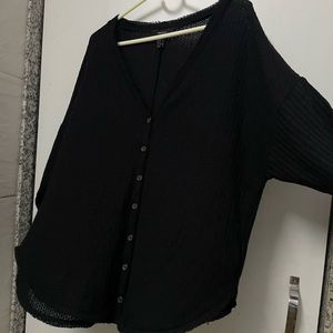 Black Oversized Waffle Knit Top