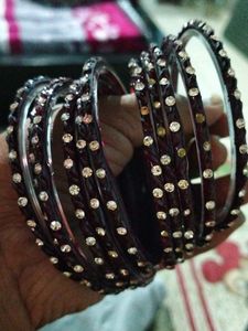 Mehroon Colour Glass Bangles Set