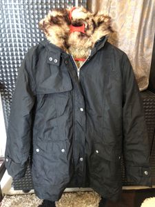 Warm Black Parka with Fur Hood