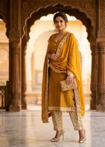 Elegant Mustard Kurta Set with Dupatta