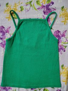 Ribbed Green Halter Neck Crop Top