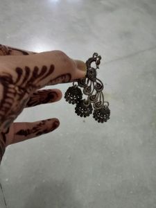 Pair Of Oxidised Peacock Jhumkis