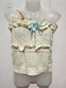 Cream Knit Strapless Top