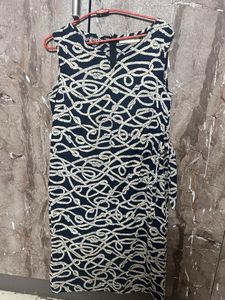 Navy Rope Print Wrap Dress