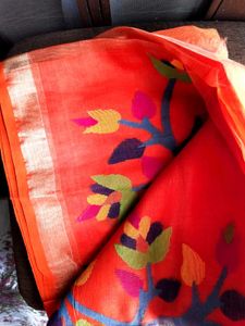Premium Tissue blend Orange Saree