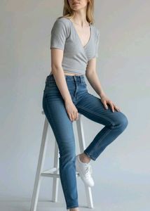 Grey Ribbed Wrap Crop Top