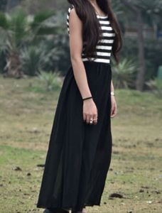Black N White Striped Gown