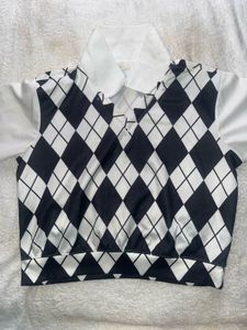 Argyle Print Collared Top
