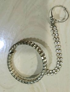 Combo White Diamond Earcuff 1 &amp; WHITE STONE STUDDED RING BRACLET FOR ONE HAND 1