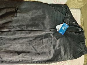 Grey Wide Leg Jeans with Ripped Detail