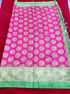 Pink Printed Saree with blouse piece